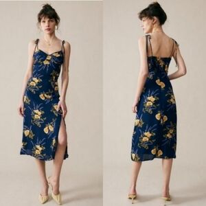 Rihoas Dark Floral Sweetheart Midi Dress Size Large